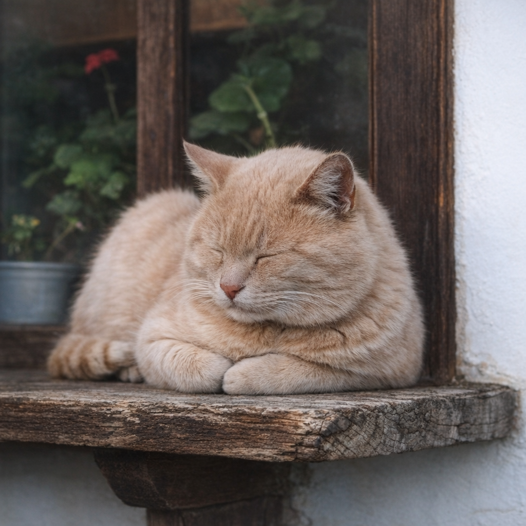 Gato descansando sozinho em janela de casa em ambiente confortável 