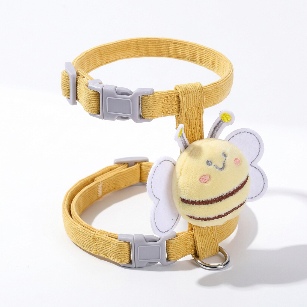 Coleira para gatos com formato de abelha da cantito no fundo neutro
