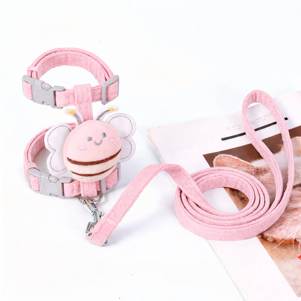 Coleira para gatos rosa com formato de abelha da cantito
