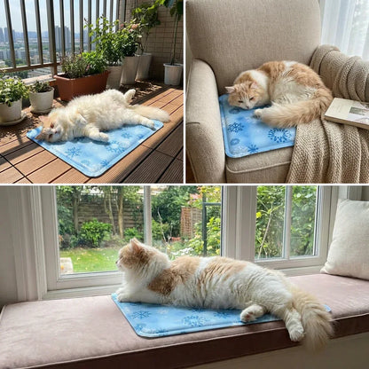 gatos relaxando em tapete gelado para gatos confortável