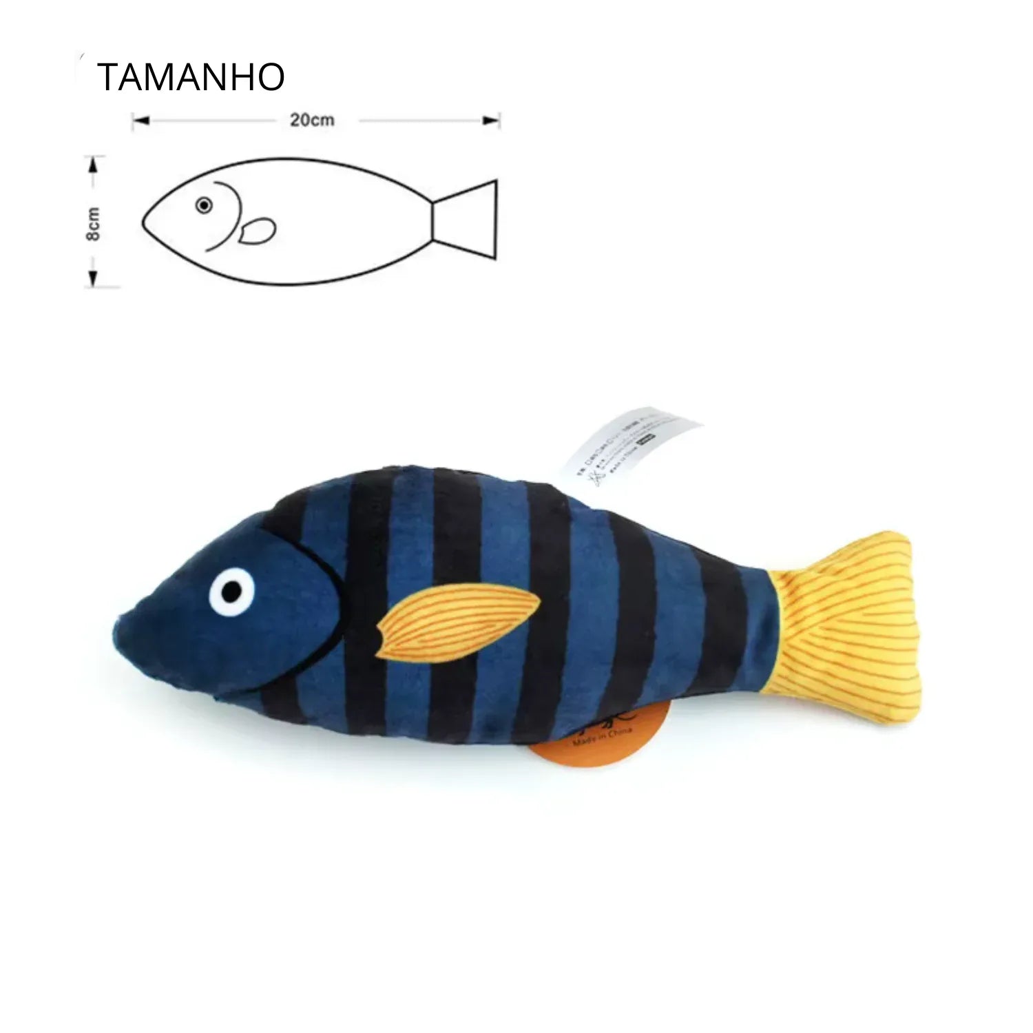 Brinquedo interativo com estampa azul listrado para gatos peixe com catnip e som