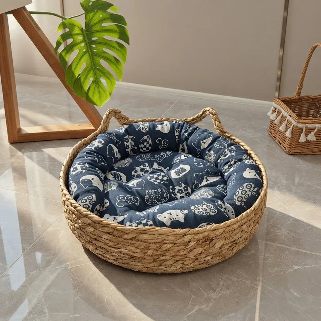 Cama para gatos em sisal natural com almofada de algodão