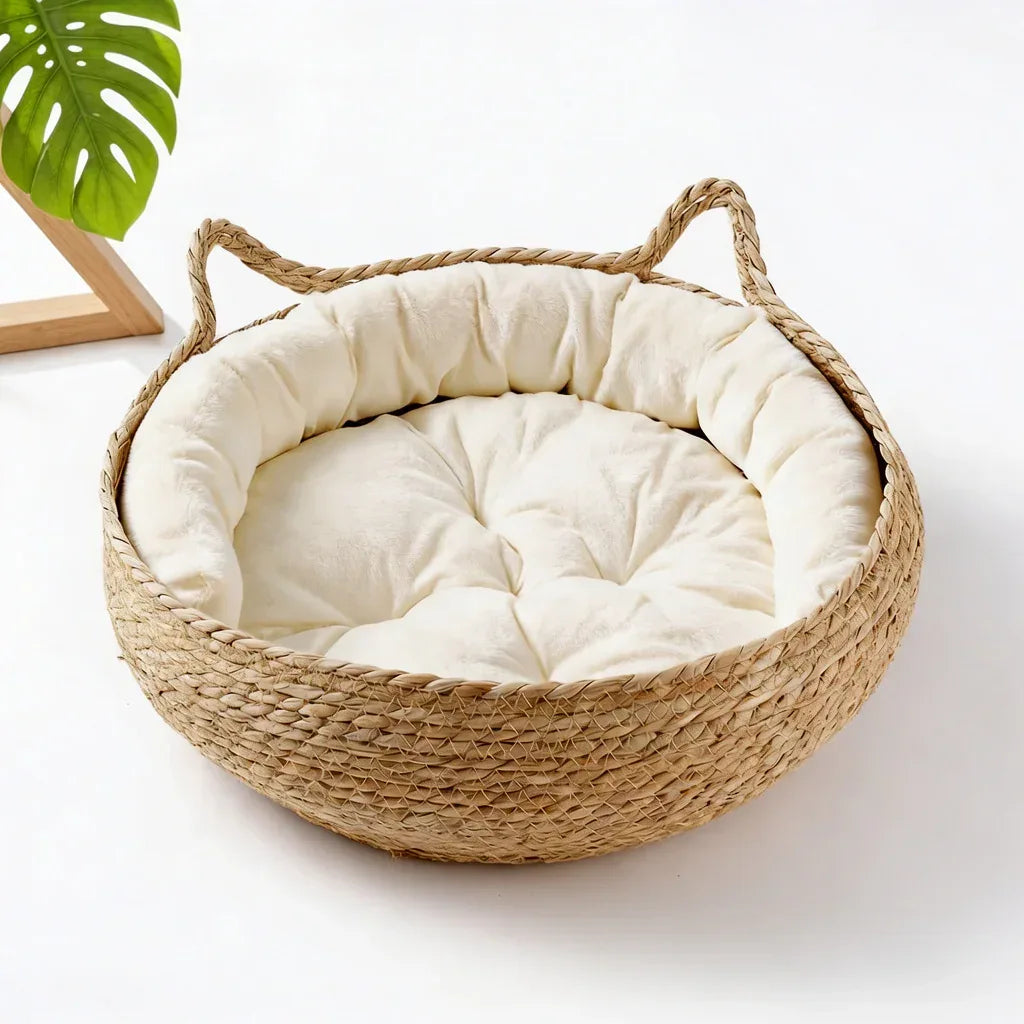 Cama redonda para gato com borda elevada e almofada removível