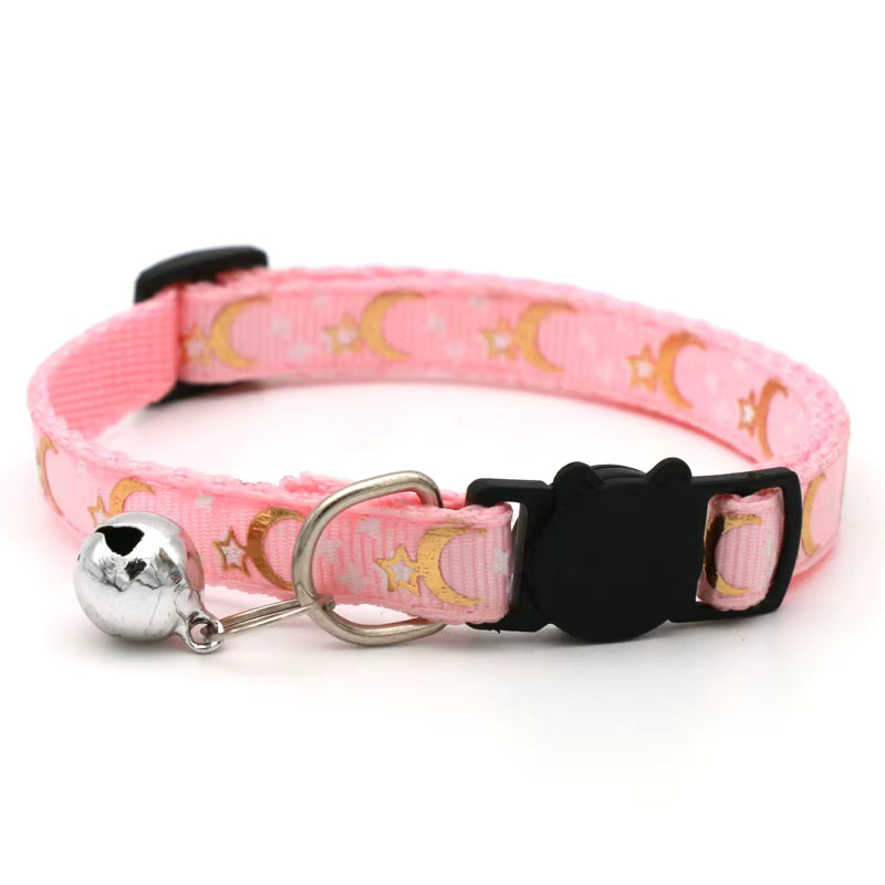 Coleira rosa com estampa lunar para gatos 