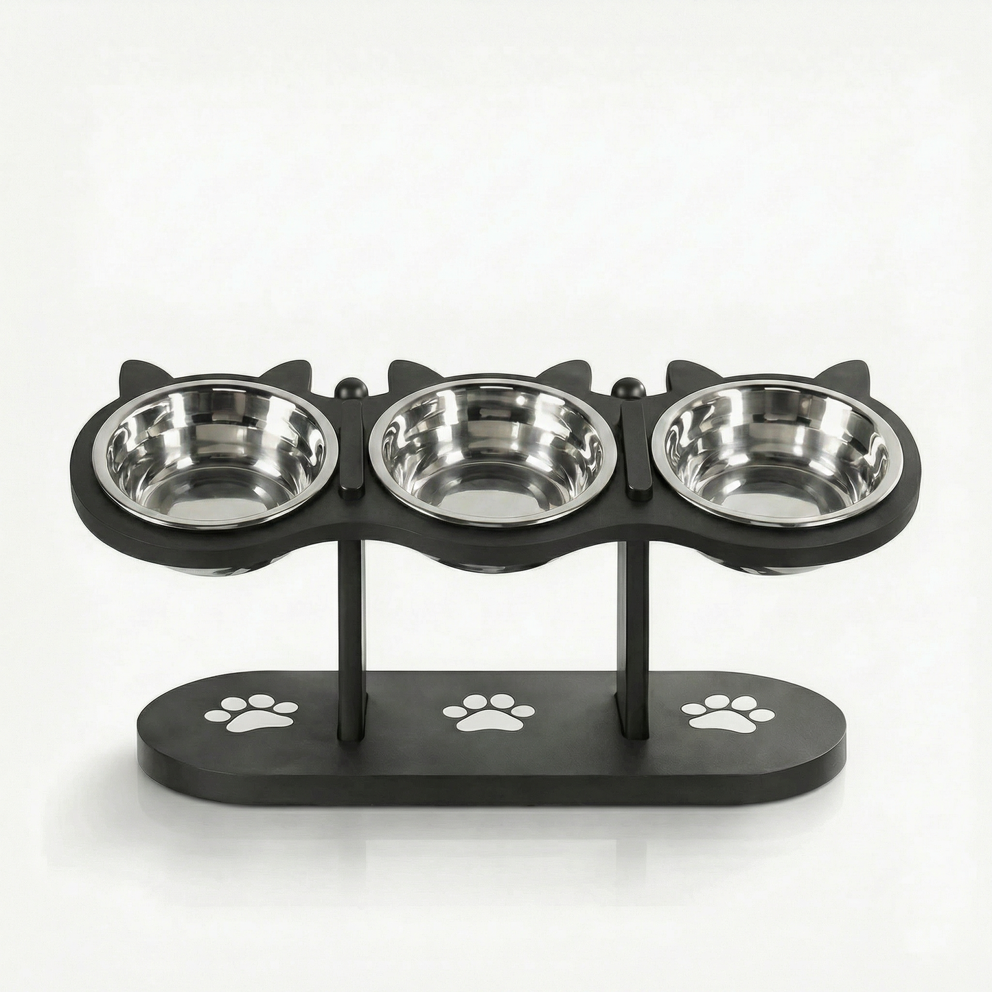 Comedouro para gatos triplo vazio com suporte elevado preto