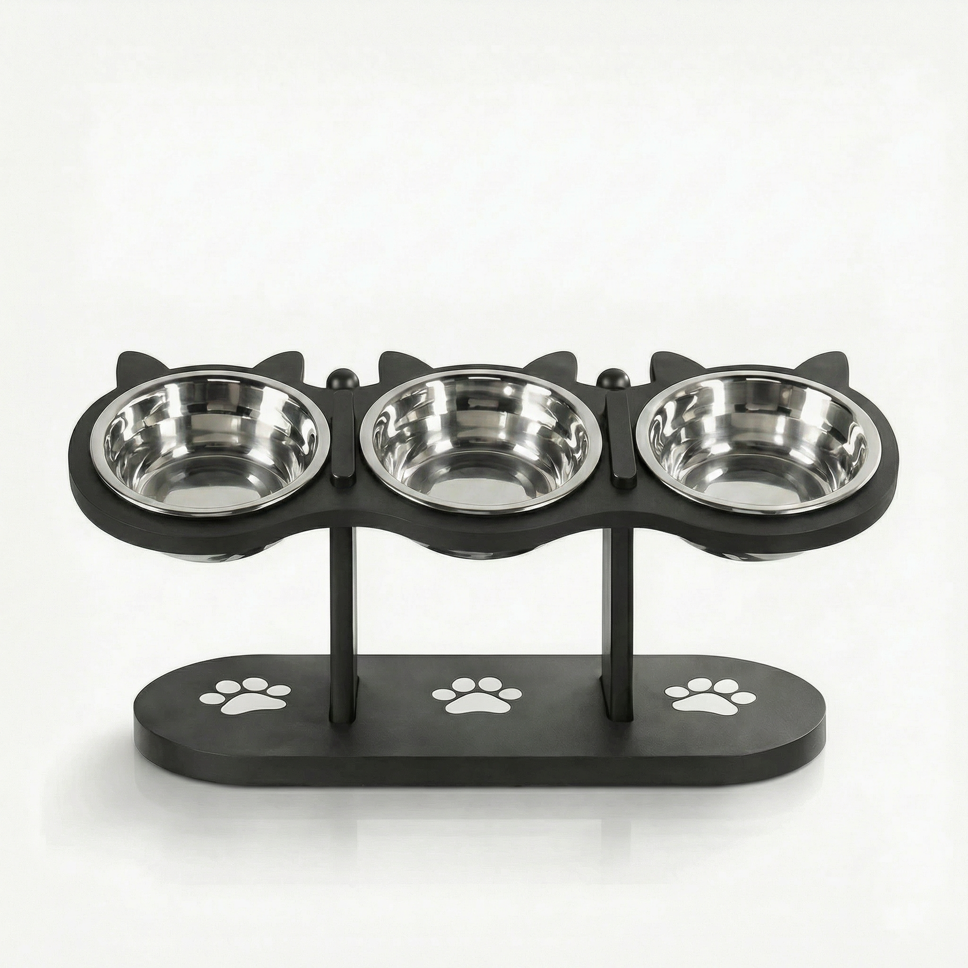 Comedouro para gatos triplo vazio com suporte elevado preto