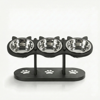 Comedouro para gatos triplo vazio com suporte elevado preto