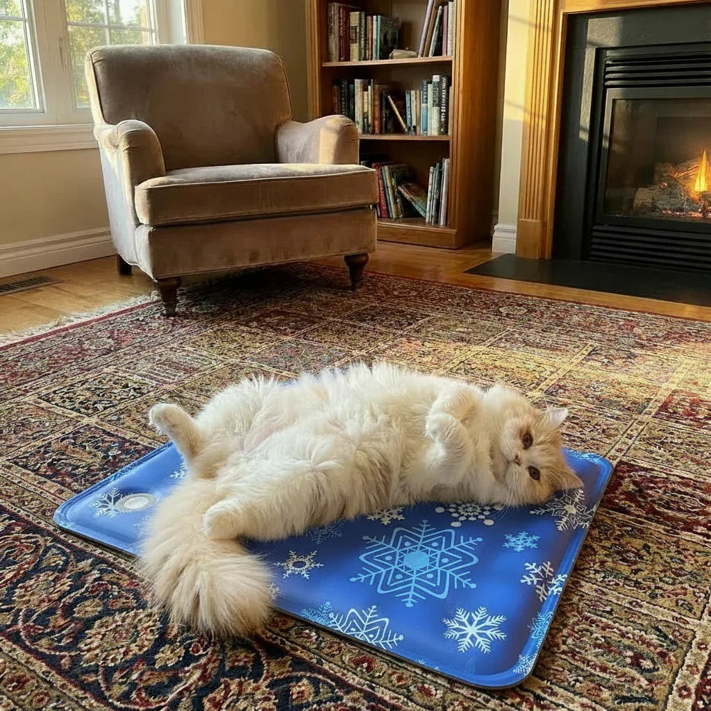 gato relaxando em tapete gelado para gatos confortável