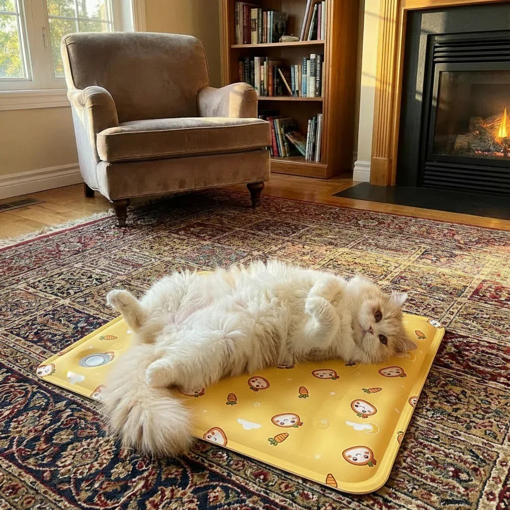 gato relaxando em tapete gelado para gatos confortável