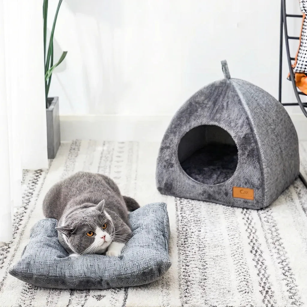 Caminha tipo toca para gato confortável com almofada removível
