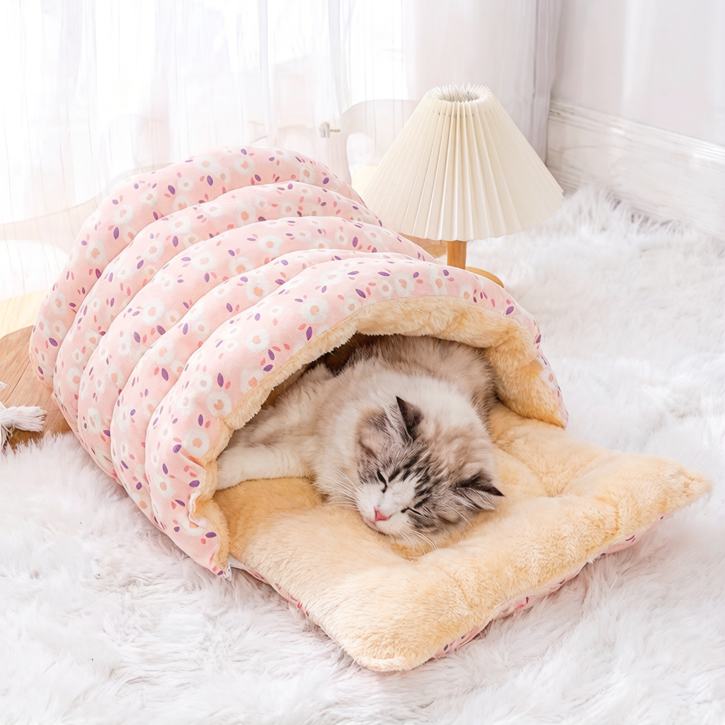Cama para gatos confortável enrola fácil