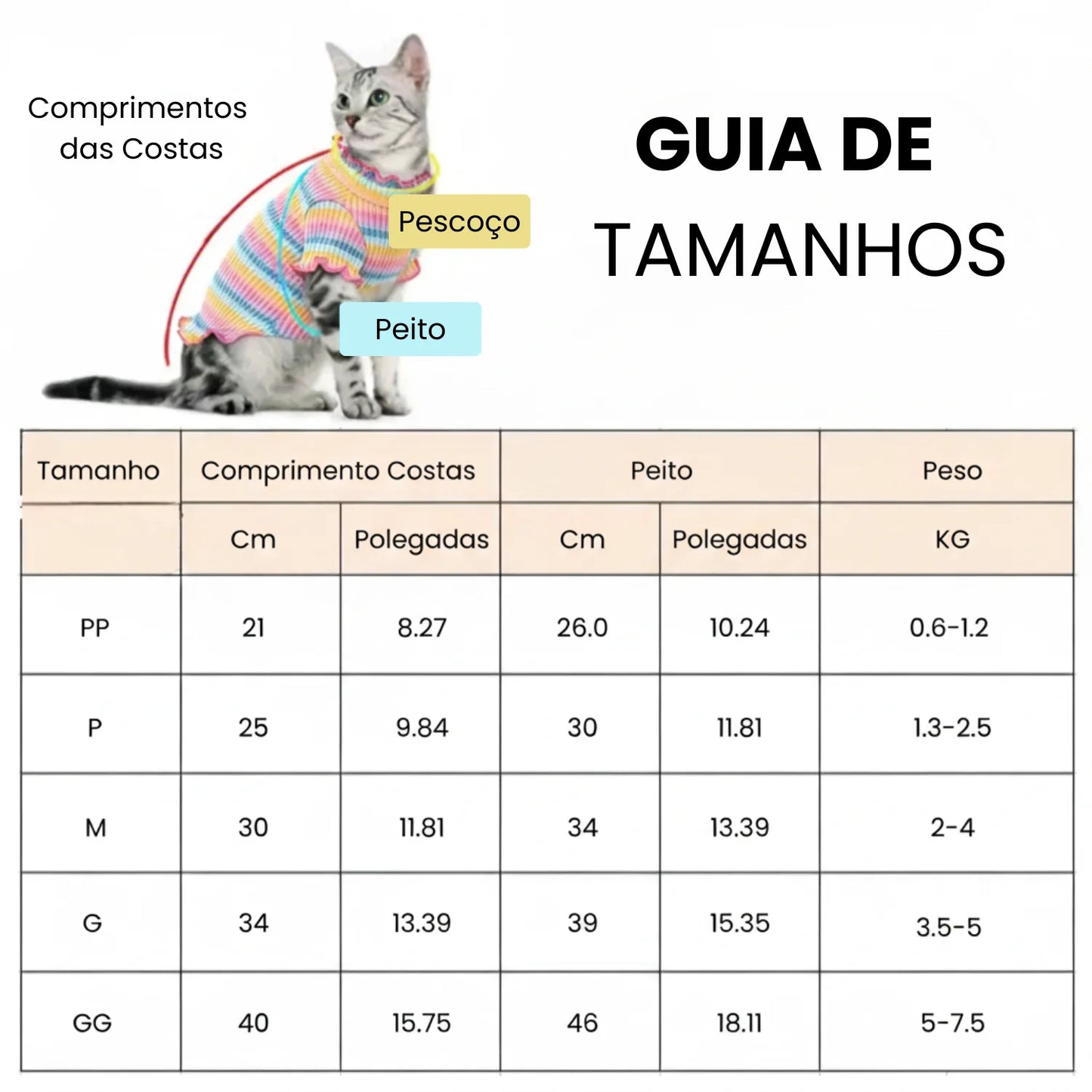 Medidas do suéter para gato