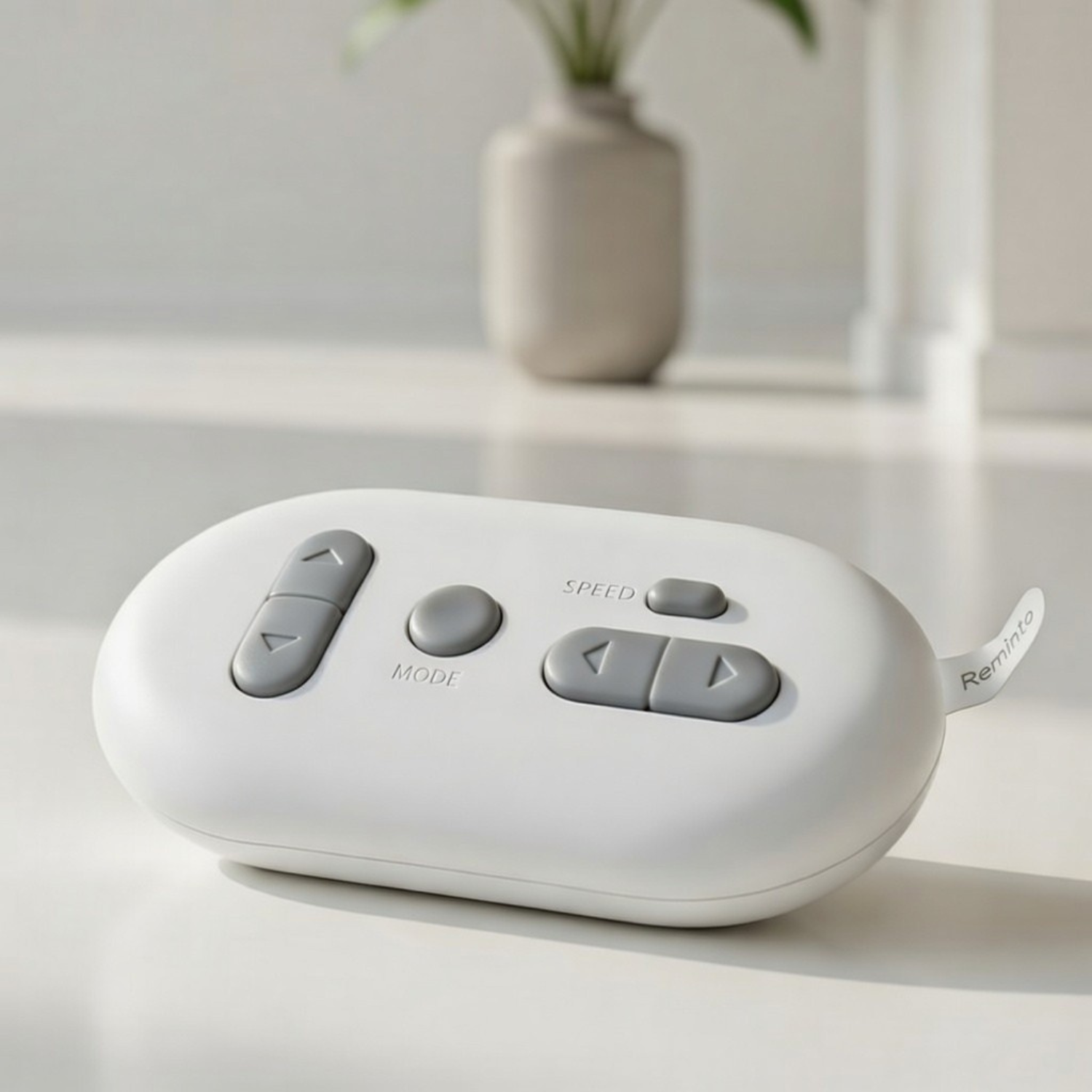 Controle do brinquedo automático caça ativa para gatos da Cantito isolado em fundo neutro mostrando detalhes do design.