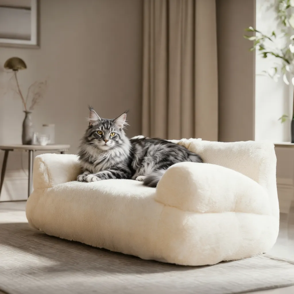 Sofá nuvem premium creme para gatos com design elegante
