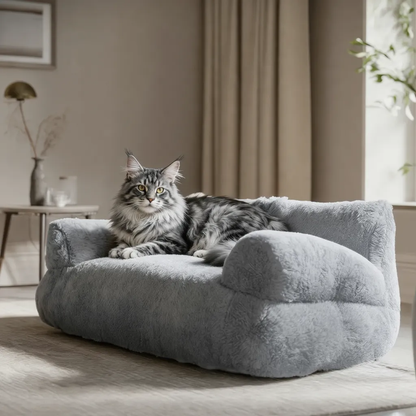 Sofá nuvem premium cinza para gatos em ambiente moderno