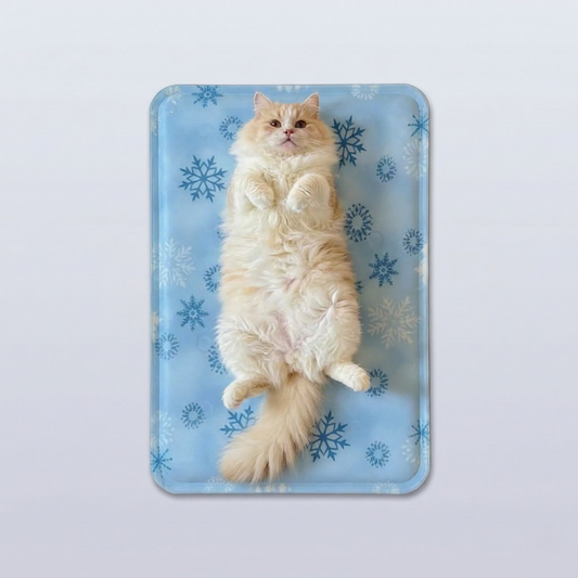 tapete gelado para gatos azul em fundo neutro