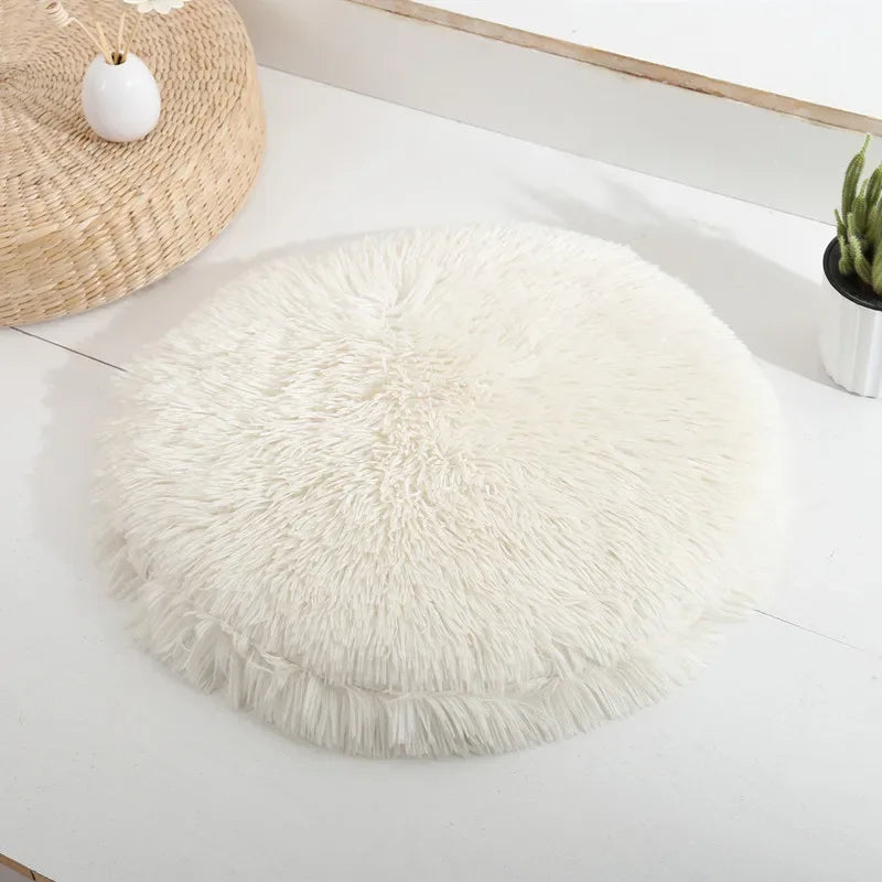 Cama para gato colorida em tapete felpudo redondo, macio estilo tie-dye