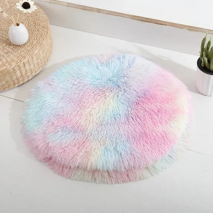 Cama para gato marrom tipo tapete felpudo redondo, confortável e macio