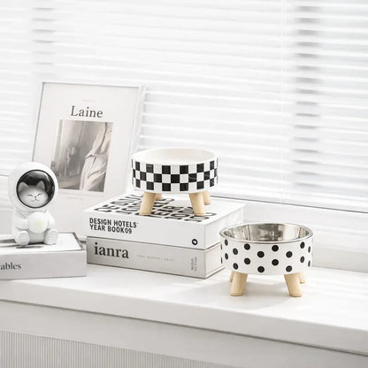 Kit comedouro elevado para gatos com tigelas inox modernas